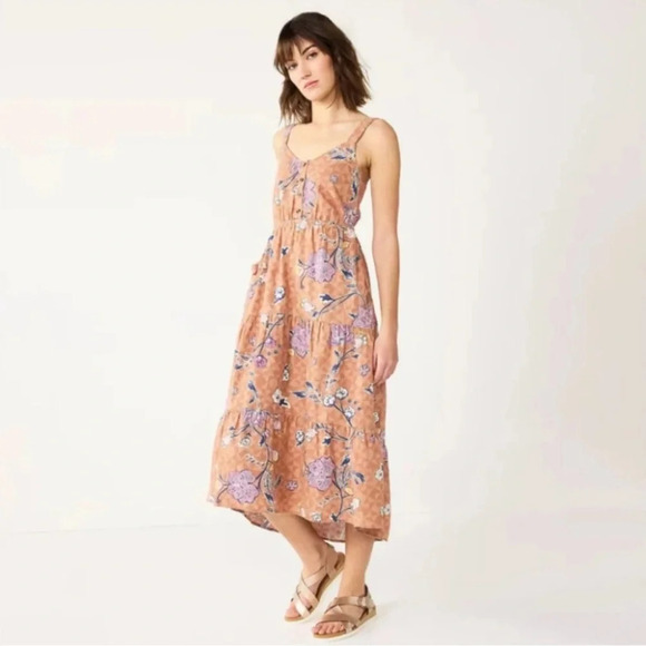 Sonoma Dresses & Skirts - Sonoma orange linen floral midi dress
